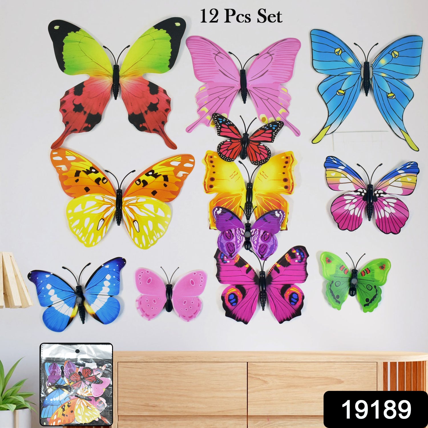 Decorative colorful butterfly wall stickers set by Wukusy, featuring 12 vibrant butterfly decals for home decor.