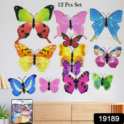 Decorative colorful butterfly wall stickers set by Wukusy, featuring 12 vibrant butterfly decals for home decor.