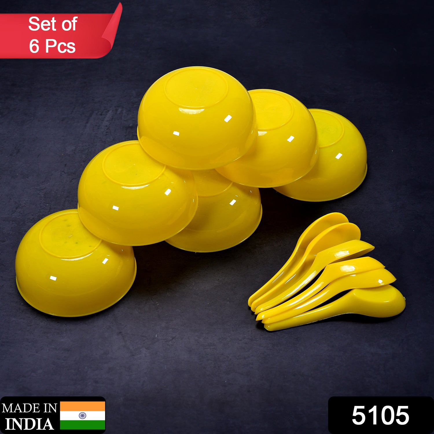 Wukusy 5105 plastic soup bowl and spoon set for kitchen and home use, featuring a sleek design and durable material.