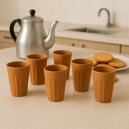 Set of six Wukusy Konvex Traditional Chai Cups, 125 ml each, displayed on a wooden surface for home and kitchen use.