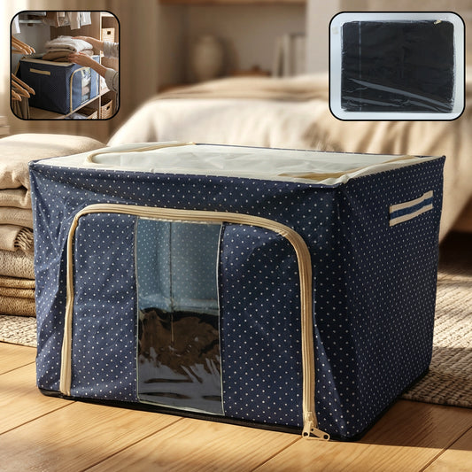 Foldable cloth storage box in neutral fabric, 50x40 cm, by Wukusy, shown folded open for organizing household or closet spaces.