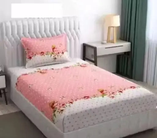 Ekom floral cotton bedsheet with matching pillow cover, 240 thread count, summer use, featuring colorful floral print.