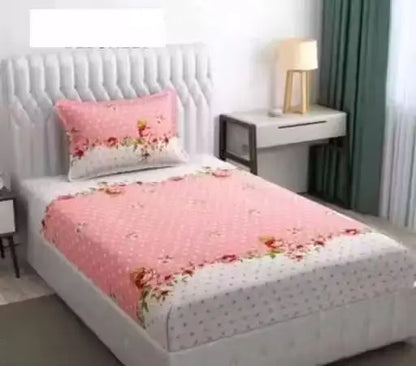 Ekom floral cotton bedsheet with matching pillow cover, 240 thread count, summer use, featuring colorful floral print.