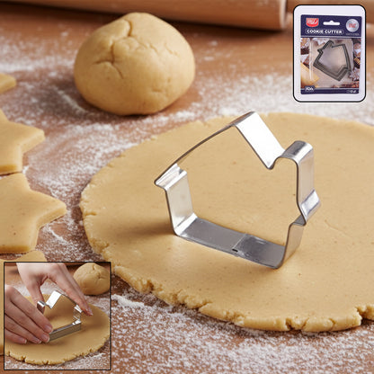 Wukusy stainless steel house-shaped cookie cutter set with three mixed designs on a white background.