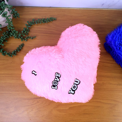 Soft plush heart-shaped cushion from Wukusy featuring "I Love You" text, perfect for cozy home decor or gifts.