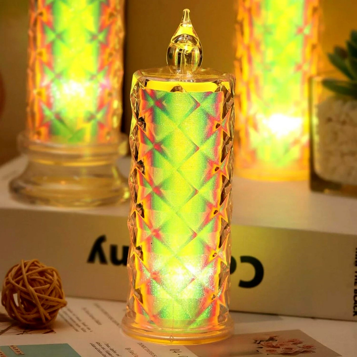 Set of three Wukusy LED flameless decorative candles for home decor, with warm glow and realistic flickering effect.