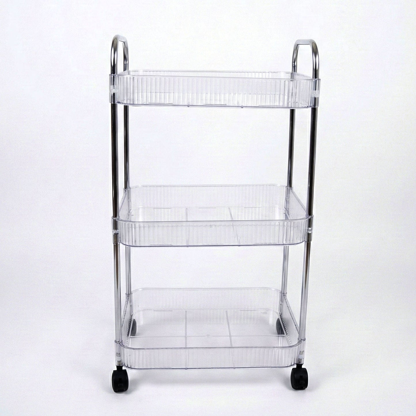 Wukusy 3-layer multipurpose storage trolley with wheels, featuring three spacious shelves and durable frame for easy organization.