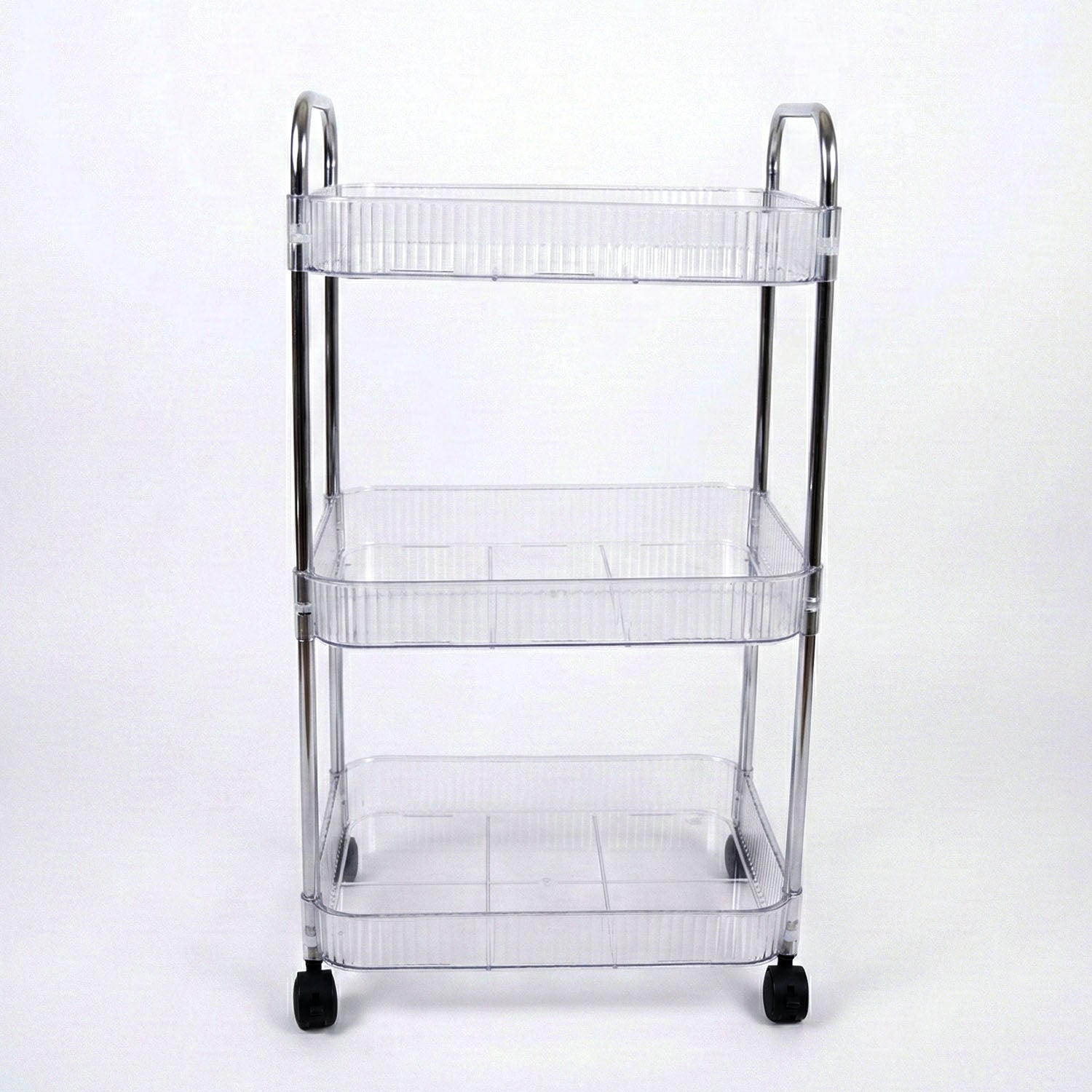 Wukusy 3-layer multipurpose storage trolley with wheels, featuring three spacious shelves and durable frame for easy organization.