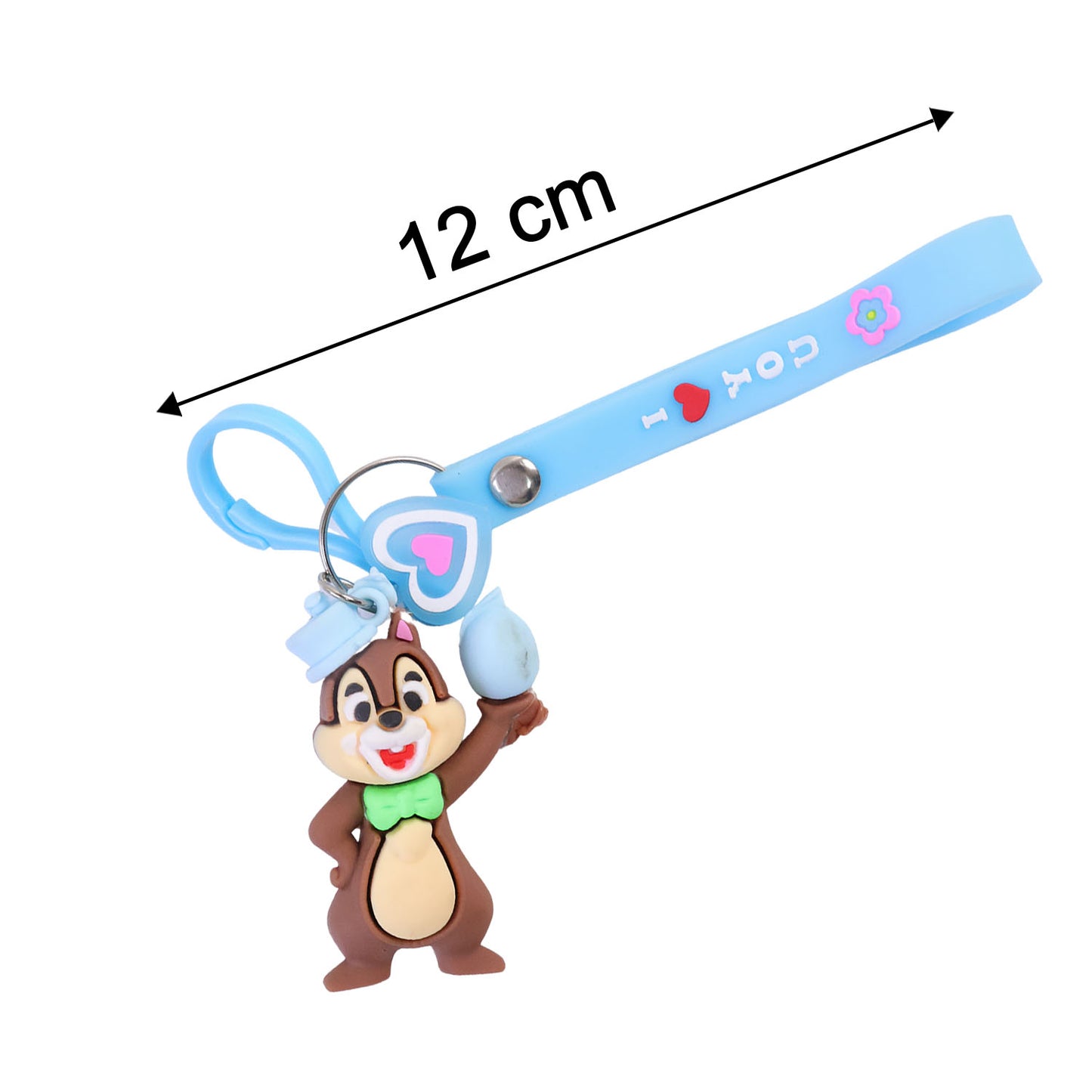 Cute cartoon squirrel character keychain from Wukusy, featuring a detailed plush squirrel with large eyes and a keyring attachment.