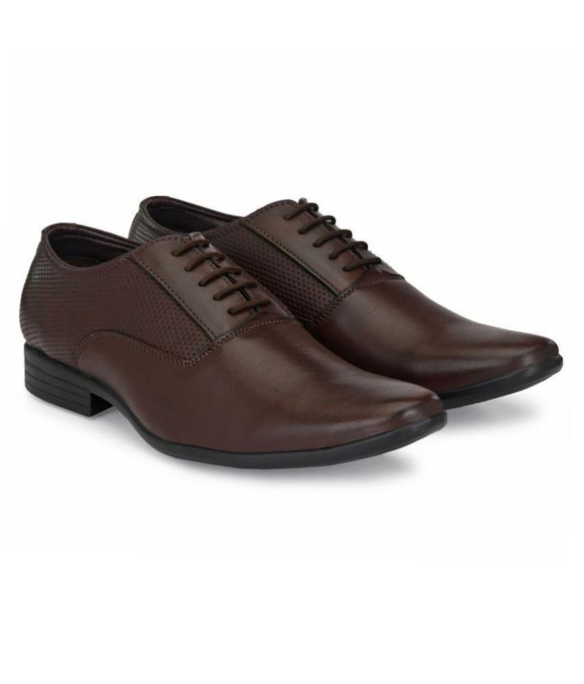 Brown Leeport Oxford artificial leather formal shoes by Drpshippr, showcasing classic lace-up design and sleek finish.