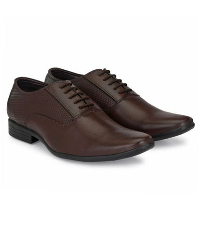 Brown Leeport Oxford artificial leather formal shoes by Drpshippr, showcasing classic lace-up design and sleek finish.