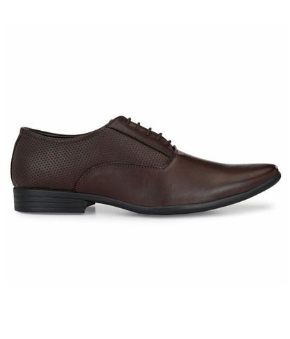 Brown artificial leather Leeport Oxford formal shoes by Drpshippr with classic lace-up design and sleek finish.