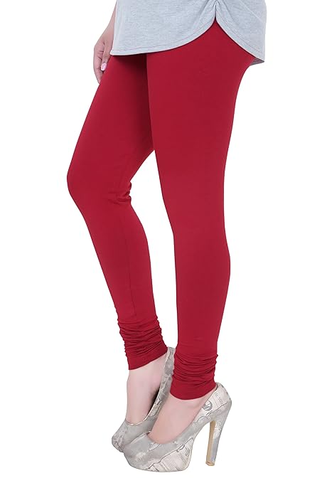Maroon plus size ultra-soft cotton Lycra leggings with churidar fit, stylish and comfortable from FIZZI SHOP.