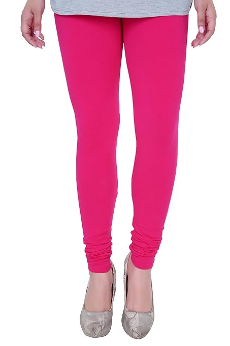 Pink plus size cotton Lycra churidar leggings by FIZZI SHOP, ultra-soft and comfortable, shown on a model.