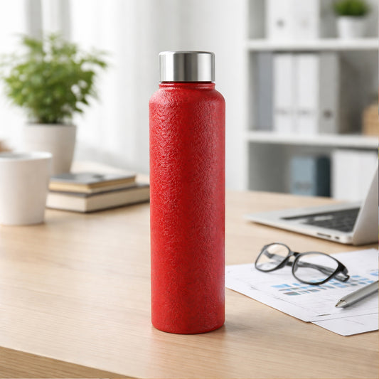 Red 1000ml stainless steel water bottle by Wukusy, durable and sleek for home and kitchen use.