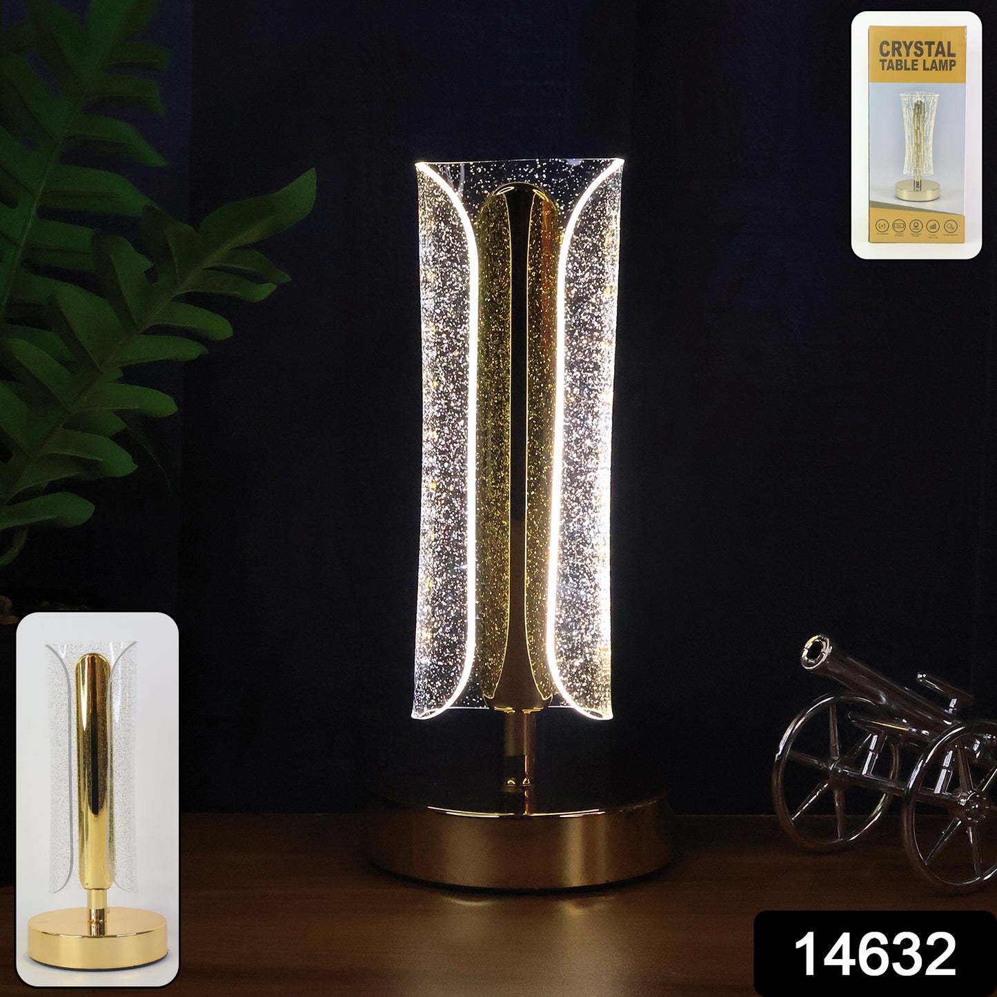 Tall cylindrical crystal table lamp by Wukusy featuring a sleek design and transparent crystal base, ideal for elegant home decor.