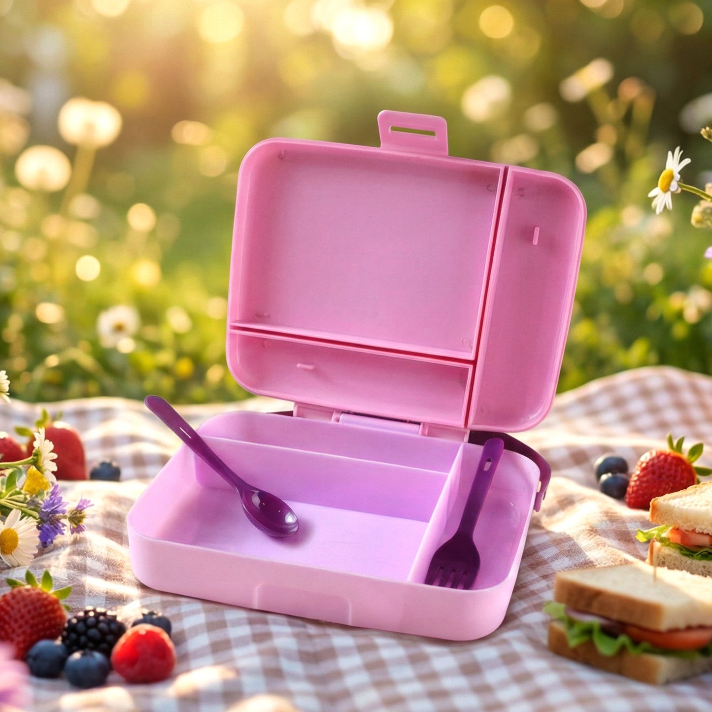 Wukusy smart leak-proof lunch box with three compartments and spoon set, ideal for healthy meal storage and transport.
