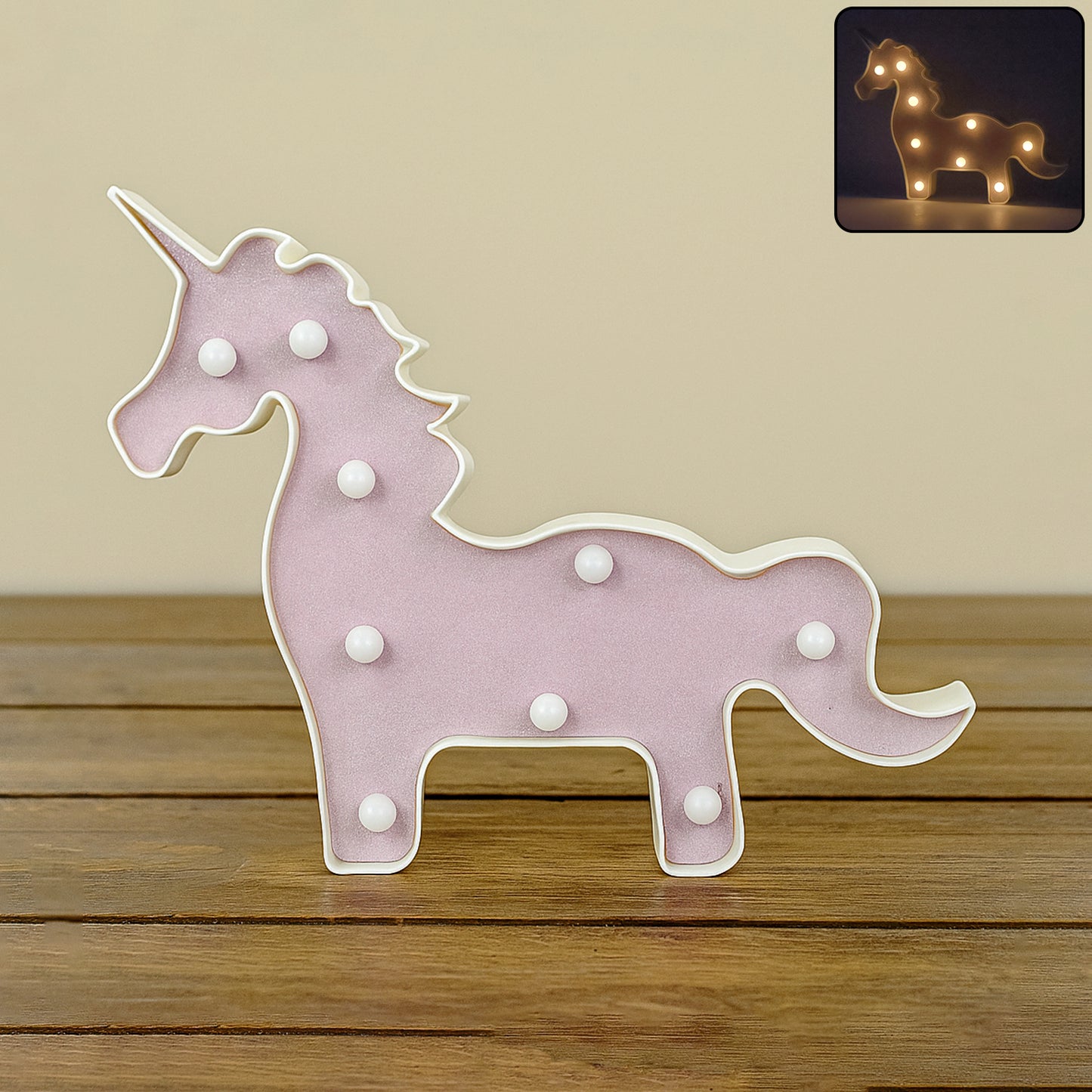 Wukusy magical unicorn-shaped LED night light for home decor, glowing with colorful light, perfect for children's rooms or cozy spaces.