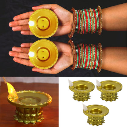 Set of 3 water sensor LED golden diyas for home decor, featuring sleek design and warm illumination from Wukusy.