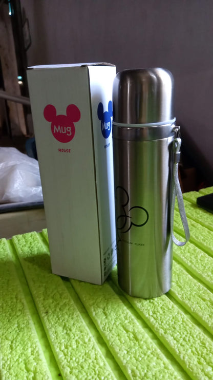Wukusy 6453 stainless steel 500ml super vacuum water bottle with leak-proof lid and sleek silver finish.