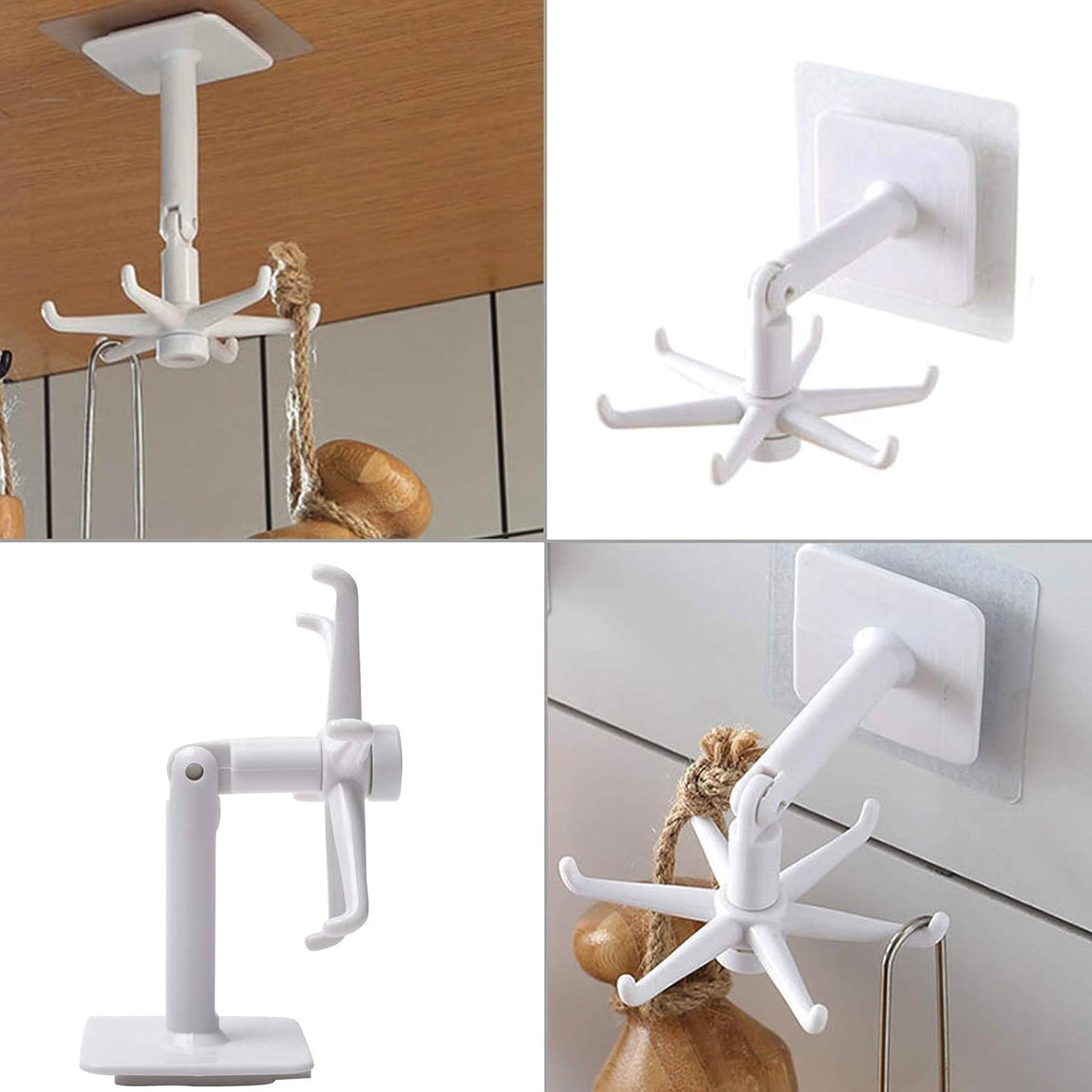 Wukusy 4644 360° rotating folding self-adhesive waterproof wall hook mounted on a wall for hanging items