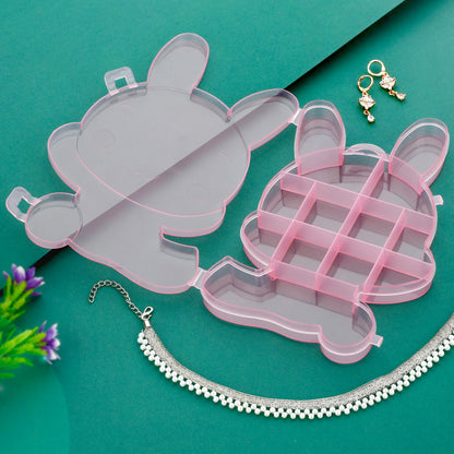 Clear plastic storage box with cartoon bear design by Wukusy, ideal for organizing jewelry and small household items.