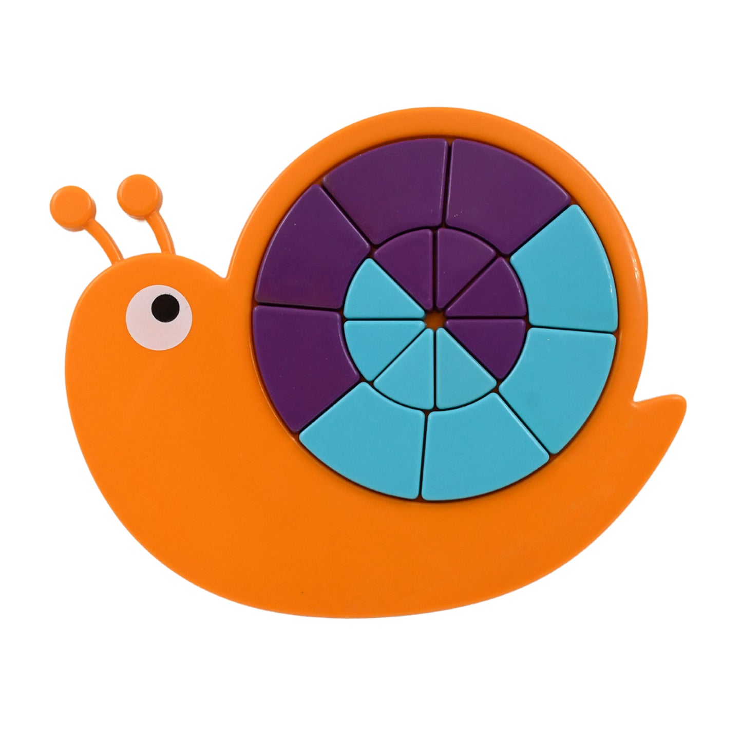 Colorful Wukusy snail puzzle toy for kids, featuring mini travel-sized building blocks to develop motor skills and reasoning in children.