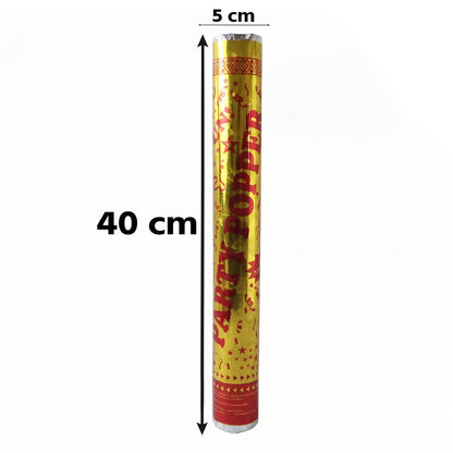Wukusy golden party popper confetti cannon shooter for birthday and celebration, with colorful confetti ready to burst.