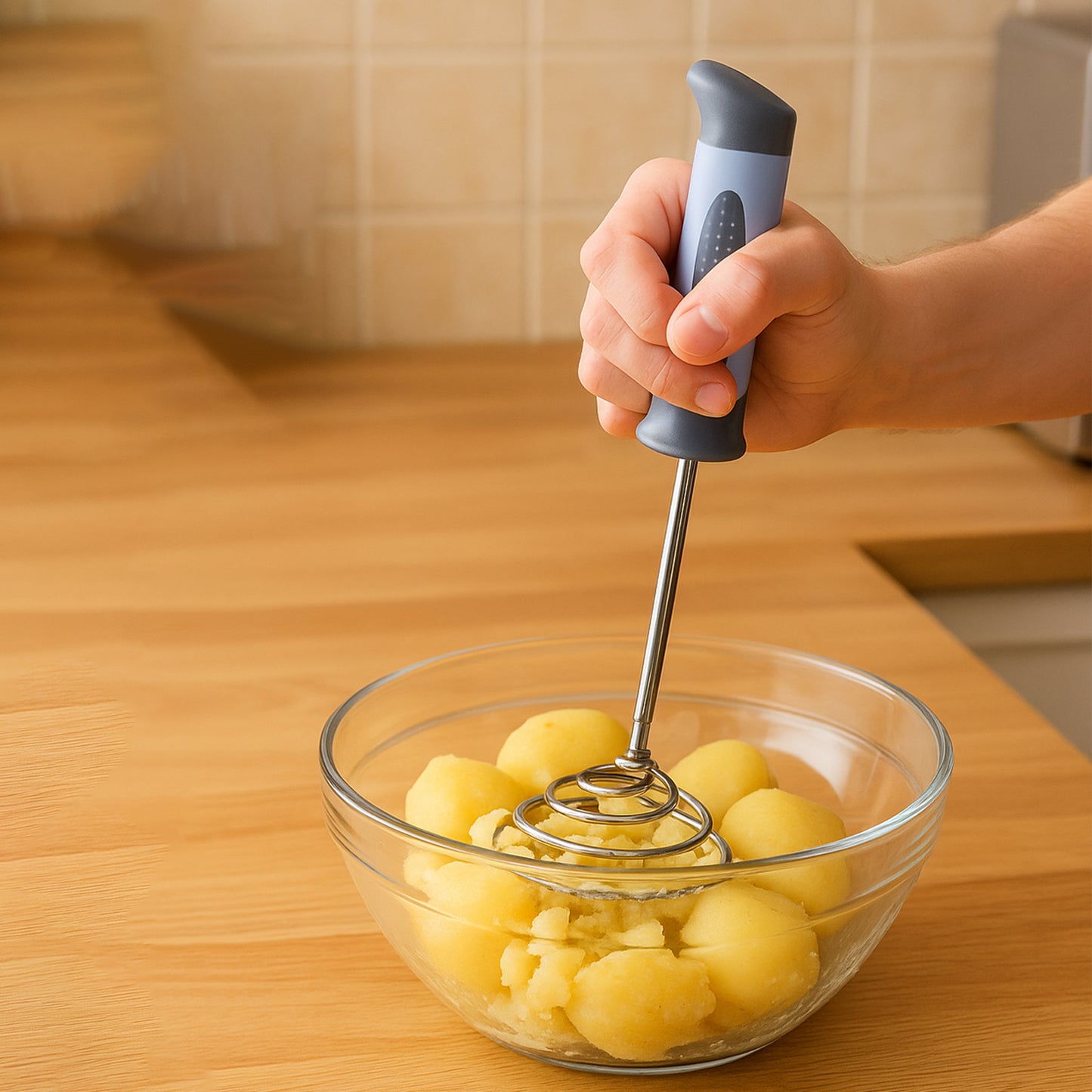 Heavy-duty stainless steel vegetable and potato masher by Wukusy, ideal for mashing vegetables in home and kitchen use