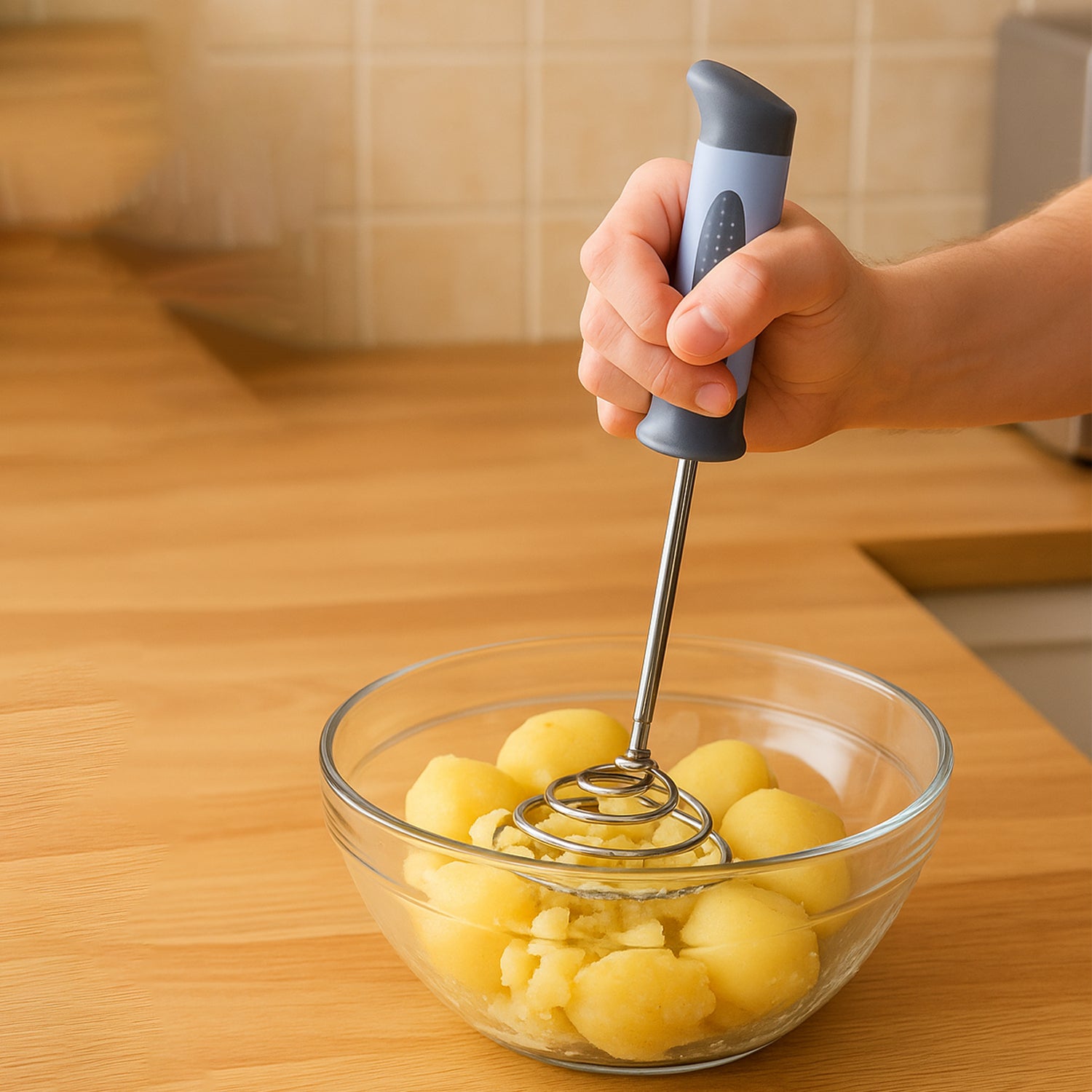 Heavy-duty stainless steel vegetable and potato masher by Wukusy, ideal for mashing vegetables in home and kitchen use