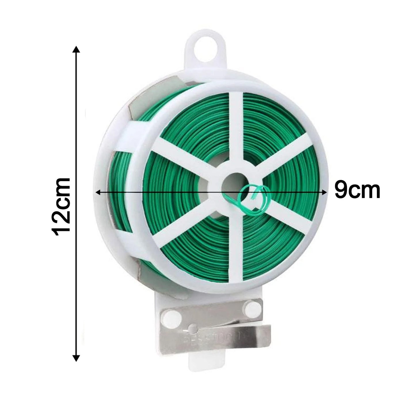 Reusable Green Twist Tie Roll from Wukusy, 50 meters long, showing flexible twisted wire ties for bundling and securing items.