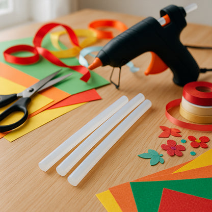 Wukusy hot melt glue sticks, 20 cm long, suitable for home improvement glue guns, shown ready for use.