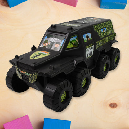 Wukusy big military 8-wheel plastic toy car with rugged design, ideal for kids' imaginative play.