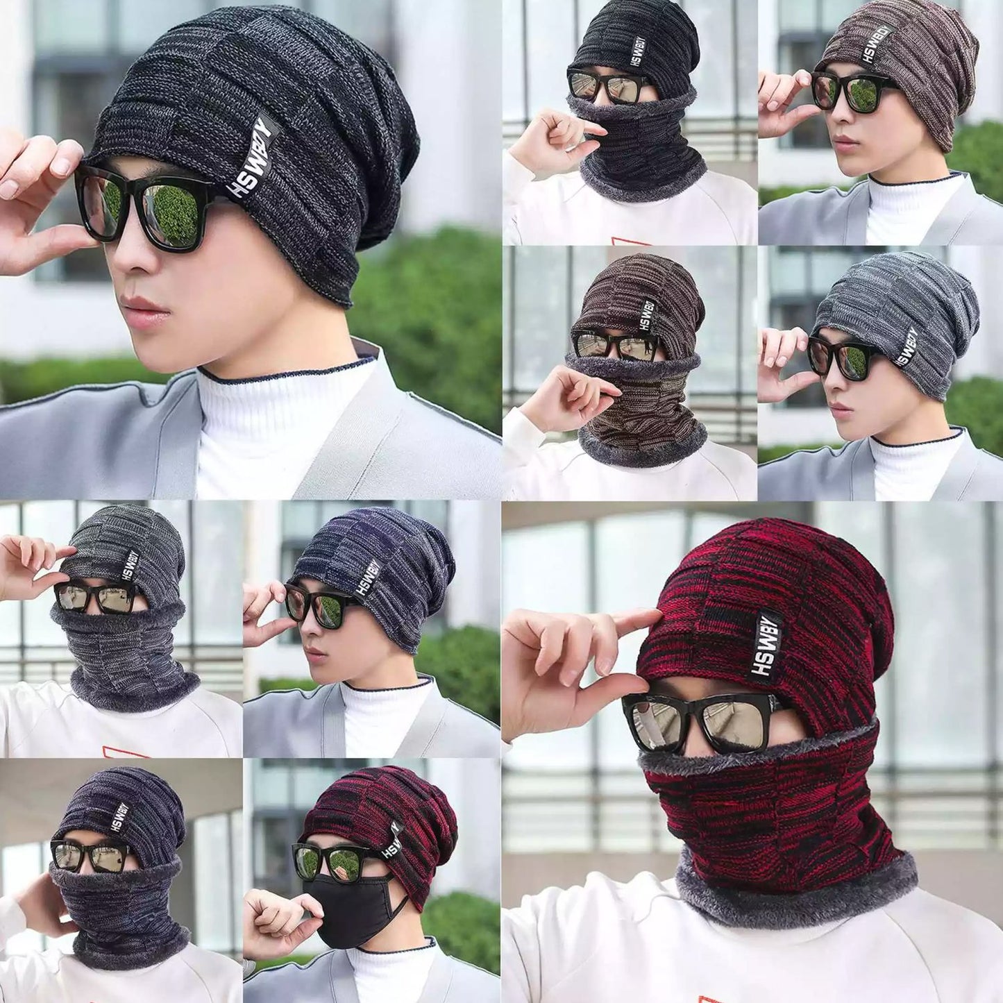 Wukusy 6066 ultra soft unisex woollen beanie cap with matching muffler scarf, stylish winter fashion accessory for warmth and comfort