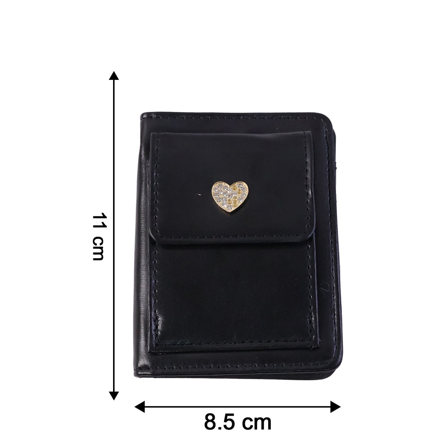 Wukusy compact snap button card holder wallet showing multiple card slots and sleek black leather design.