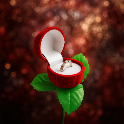 Wukusy artificial rose-shaped jewelry ring box with detailed rose petal design, perfect for storing rings or small accessories.