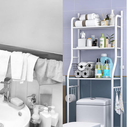 Wukusy 8803 multi-layer metal bathroom storage rack with shelves, ideal for laundry room organization and space-saving bathroom storage