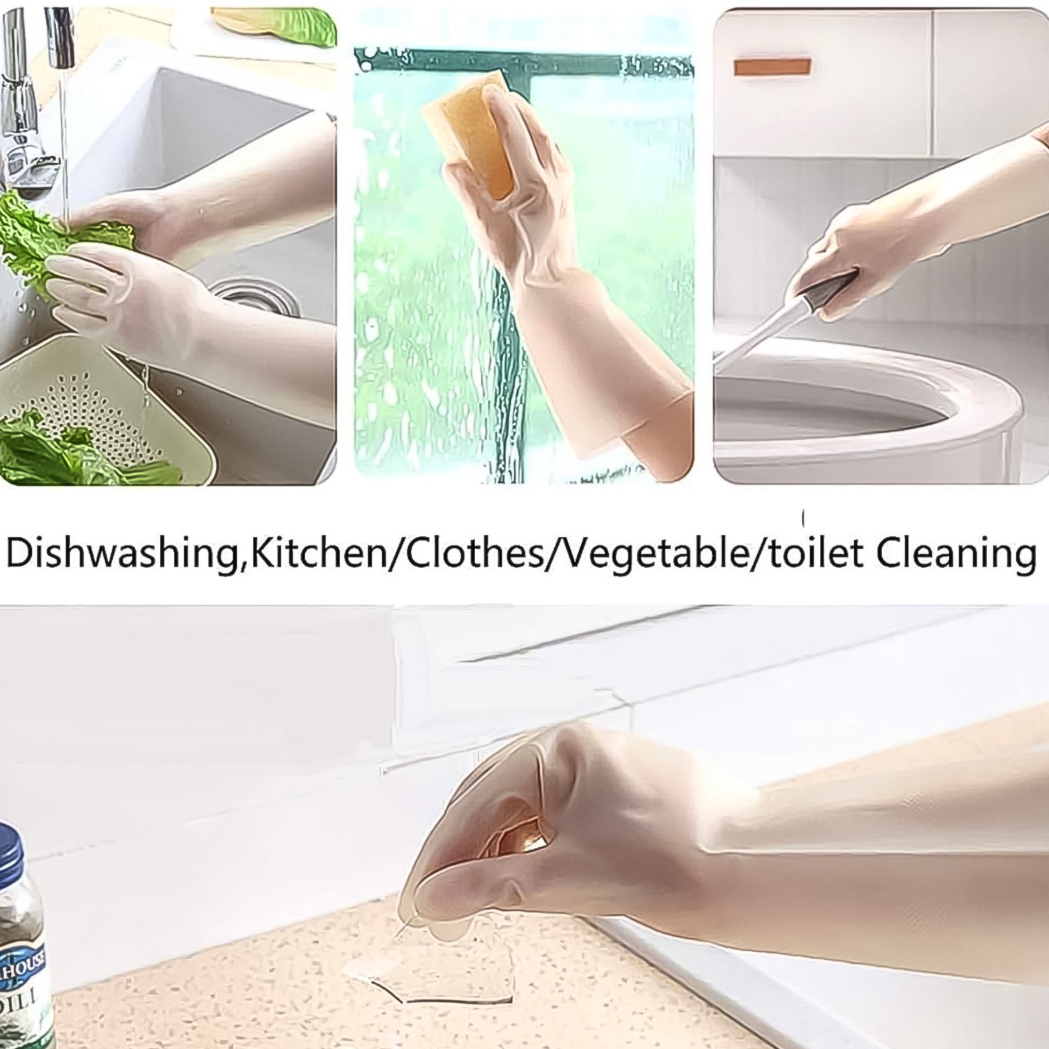 Pair of Wukusy kitchen cleaning gloves for household use, showing soft, waterproof material and flexible fit for effective cleaning.