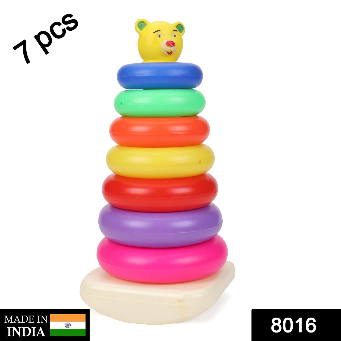Wukusy 8016 plastic baby stacking ring toy with seven colorful jumbo rings for kids educational play and development.