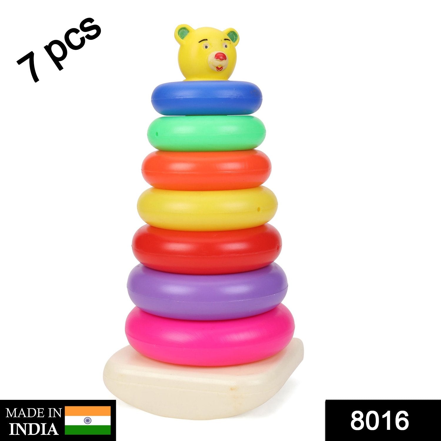 Wukusy 8016 plastic baby stacking ring toy with seven colorful jumbo rings for kids educational play and development.