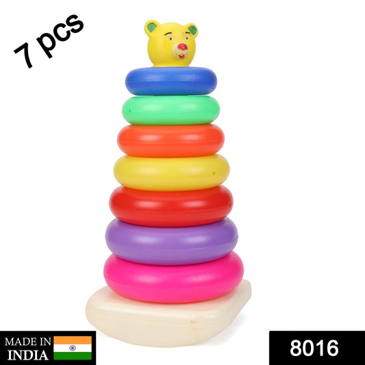 Wukusy 8016 plastic baby stacking ring toy with seven colorful jumbo rings for kids educational play and development.