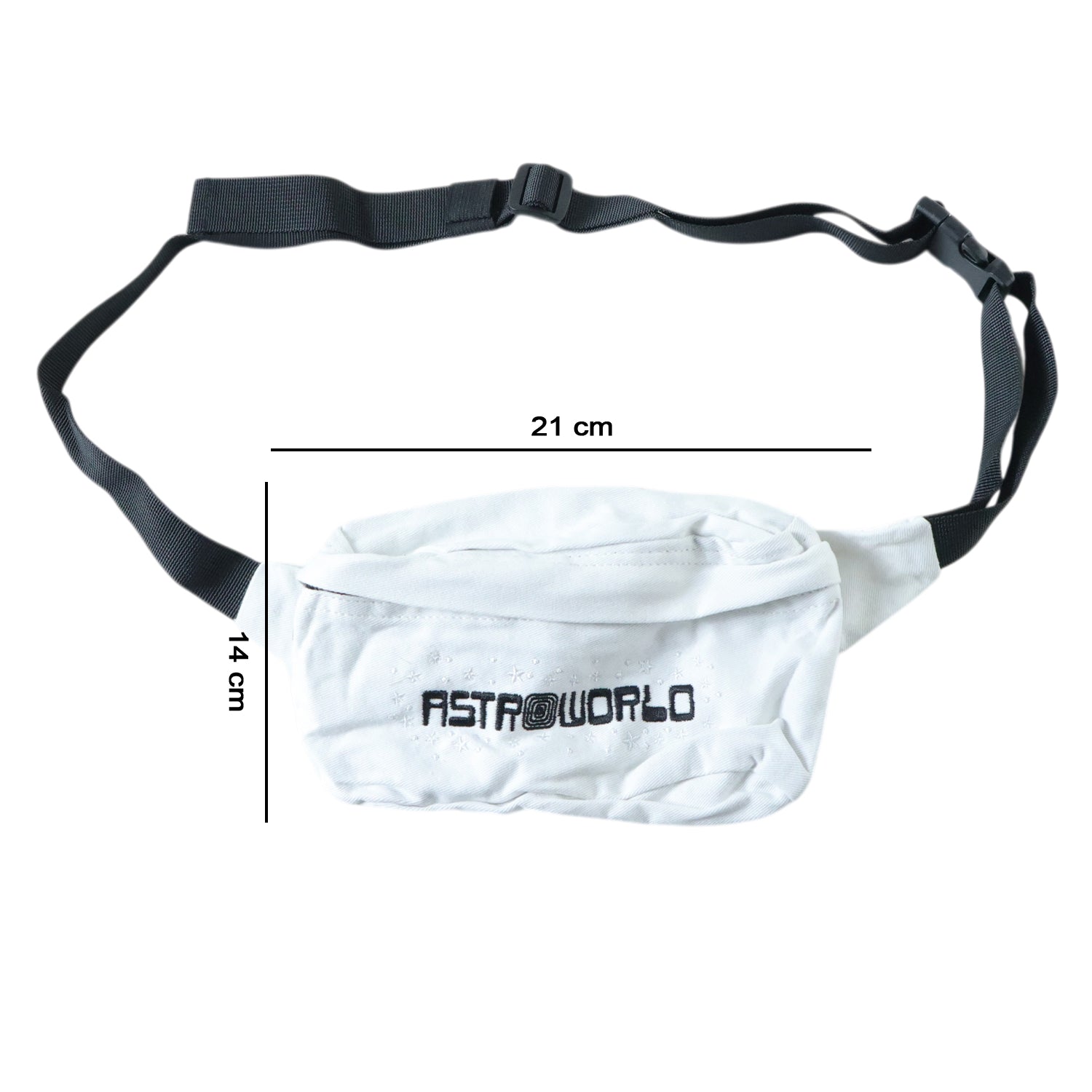 Wukusy adjustable waist bag crossbody sling bag in black, with a compact design, measuring 21x14 cm, suitable for everyday use.