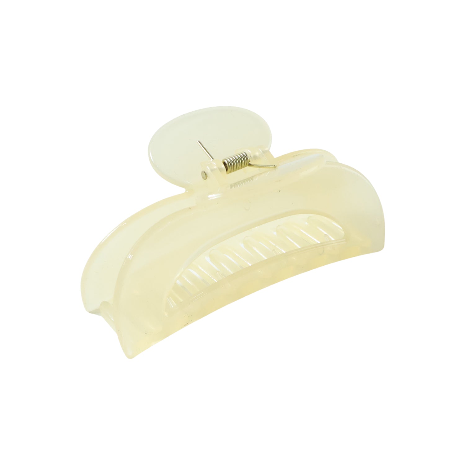 Large Wukusy hair claw clip with elegant design, shown holding hair in a stylish updo, made of durable plastic material.