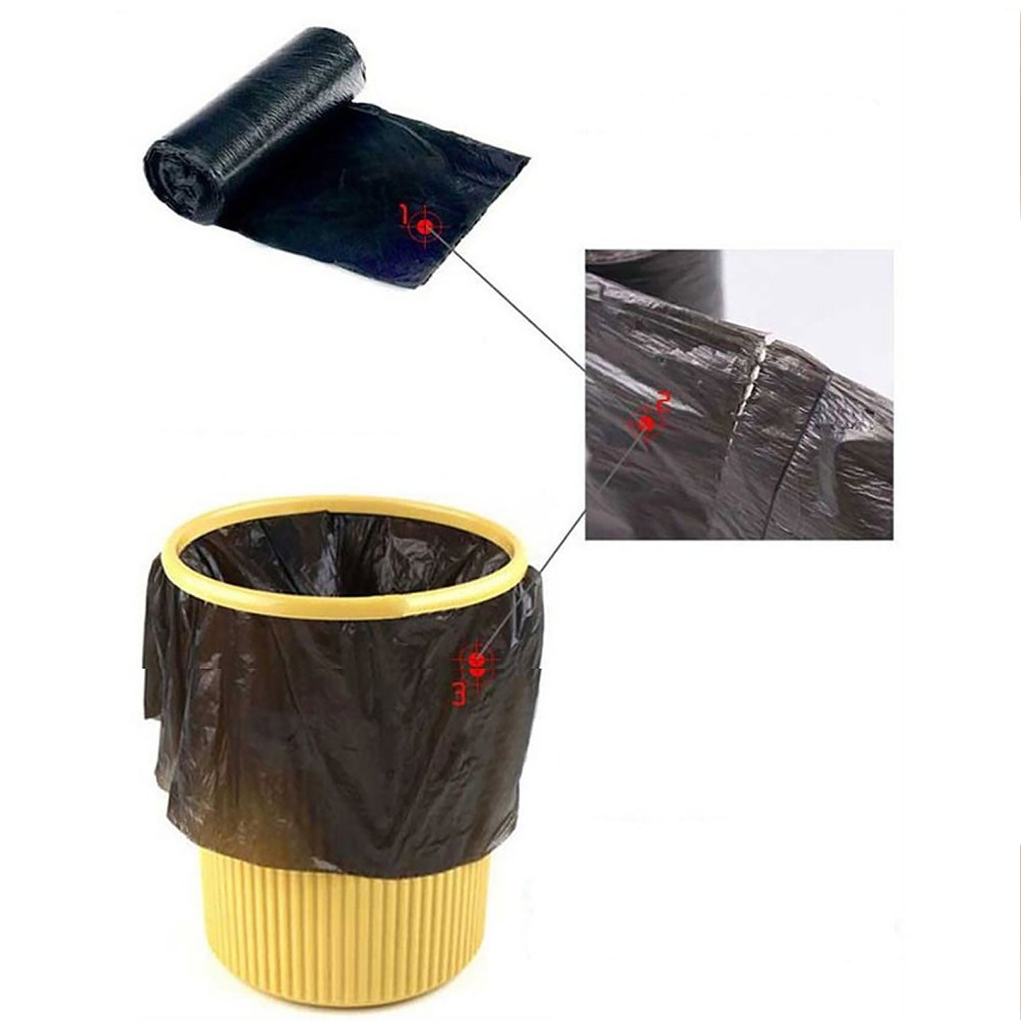 Black Wukusy trash bags, 45x50cm dustbin liners, one large garbage bag for waste disposal, shown open in the image.