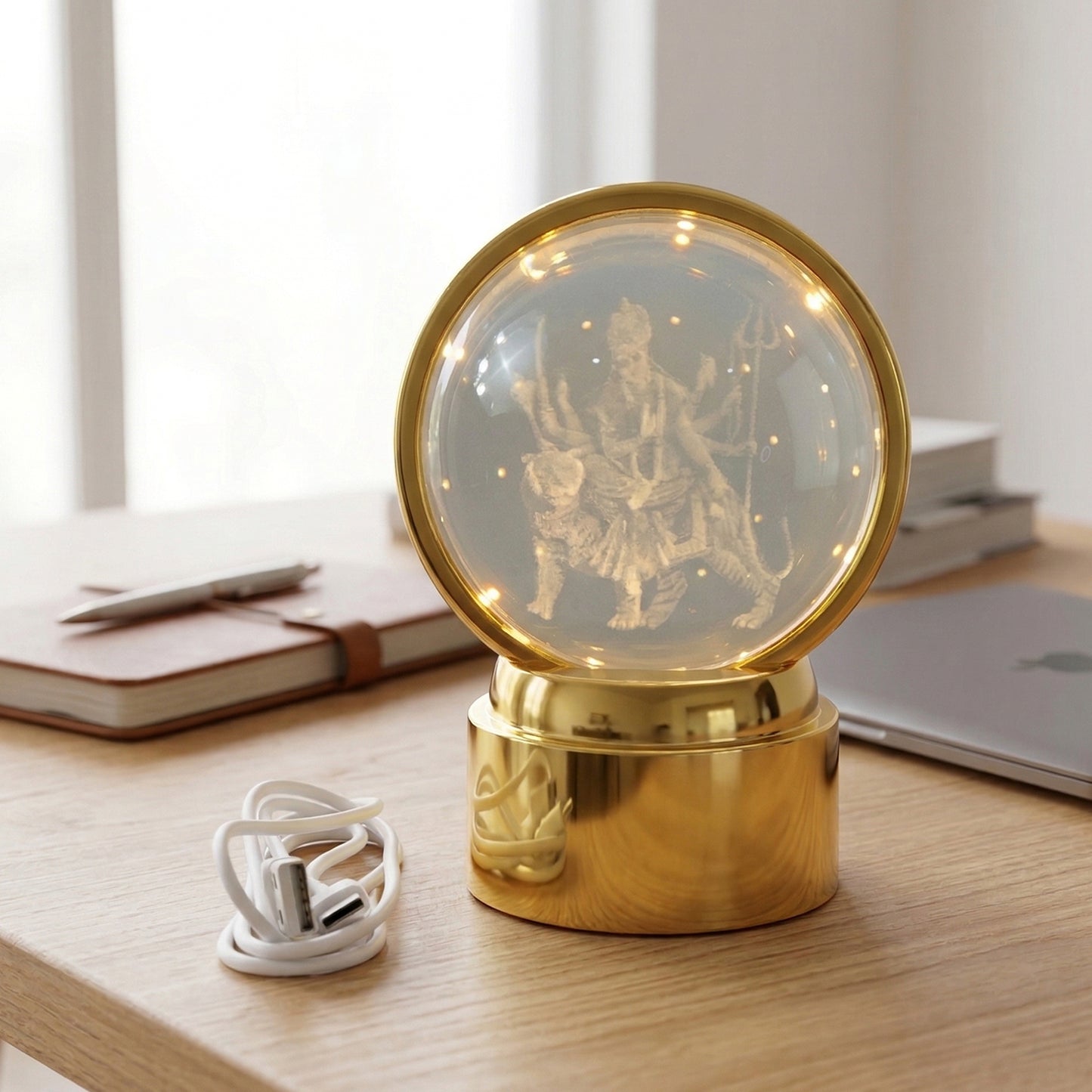 Wukusy 3D crystal ball LED night lamp featuring a goddess design, decorative glass lamp for ambient lighting and home decor.