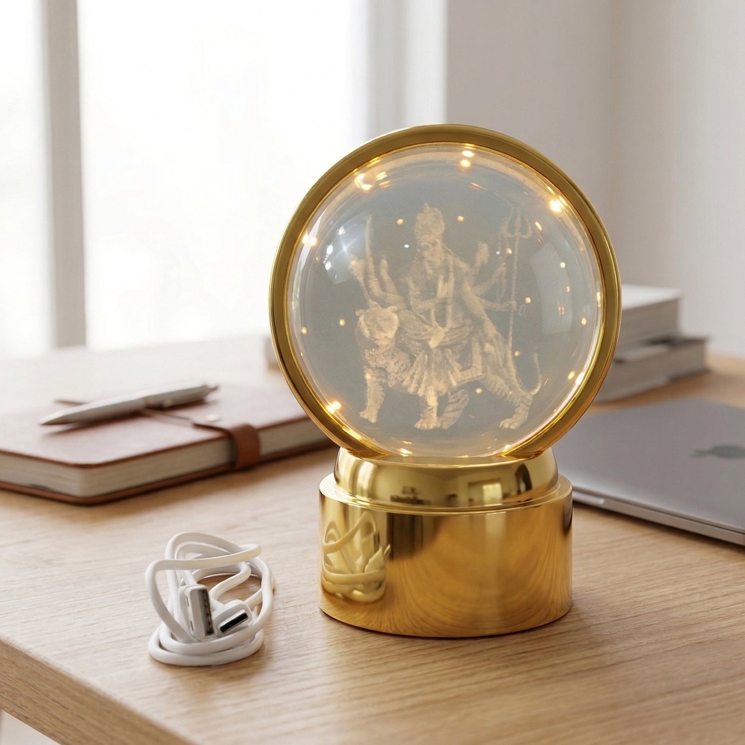 Wukusy 3D crystal ball LED night lamp featuring a goddess design, decorative glass lamp for ambient lighting and home decor.