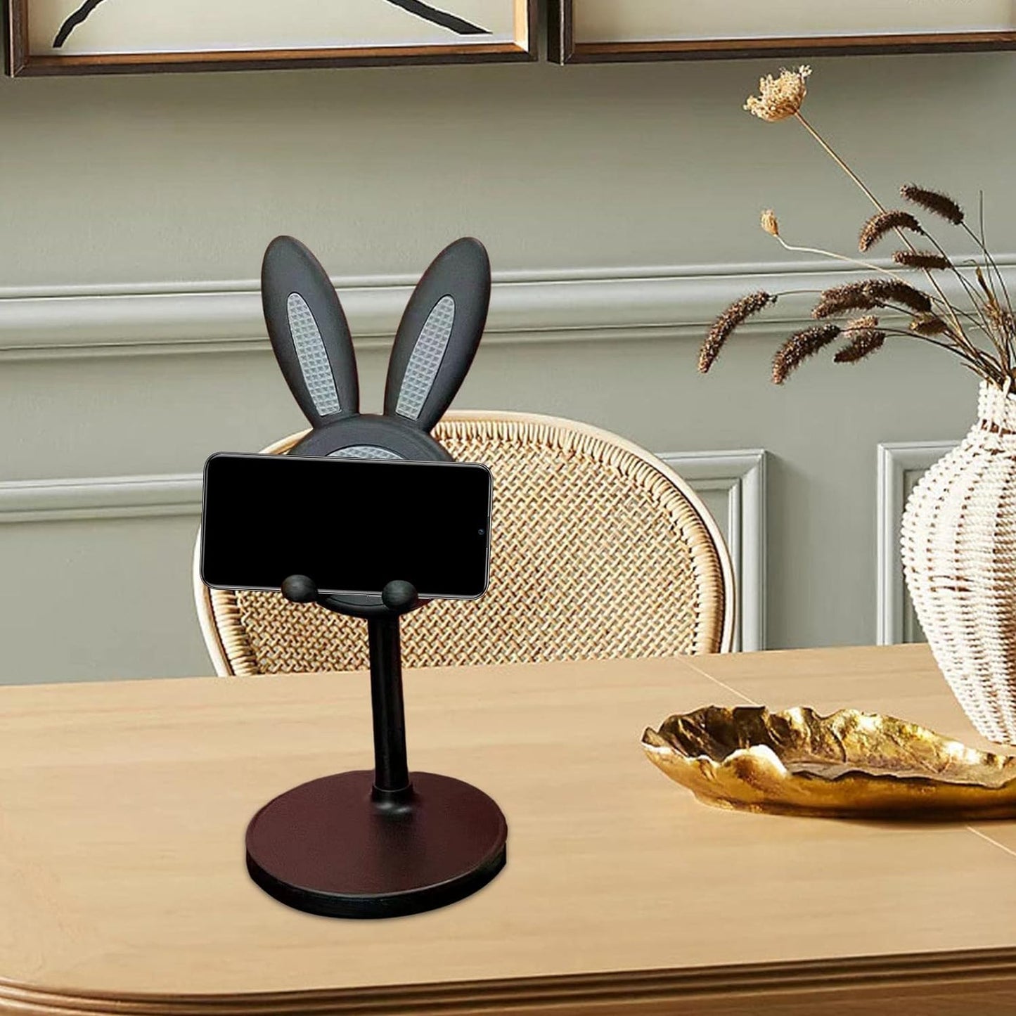 Wukusy cute bunny phone stand with adjustable angle, ideal for desk use, featuring a kawaii Easter bunny design for phones and tablets.