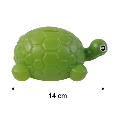 Wukusy small tortoise-shaped coin bank, ceramic saving box with detailed shell and greenish-brown finish, ideal for coins and savings