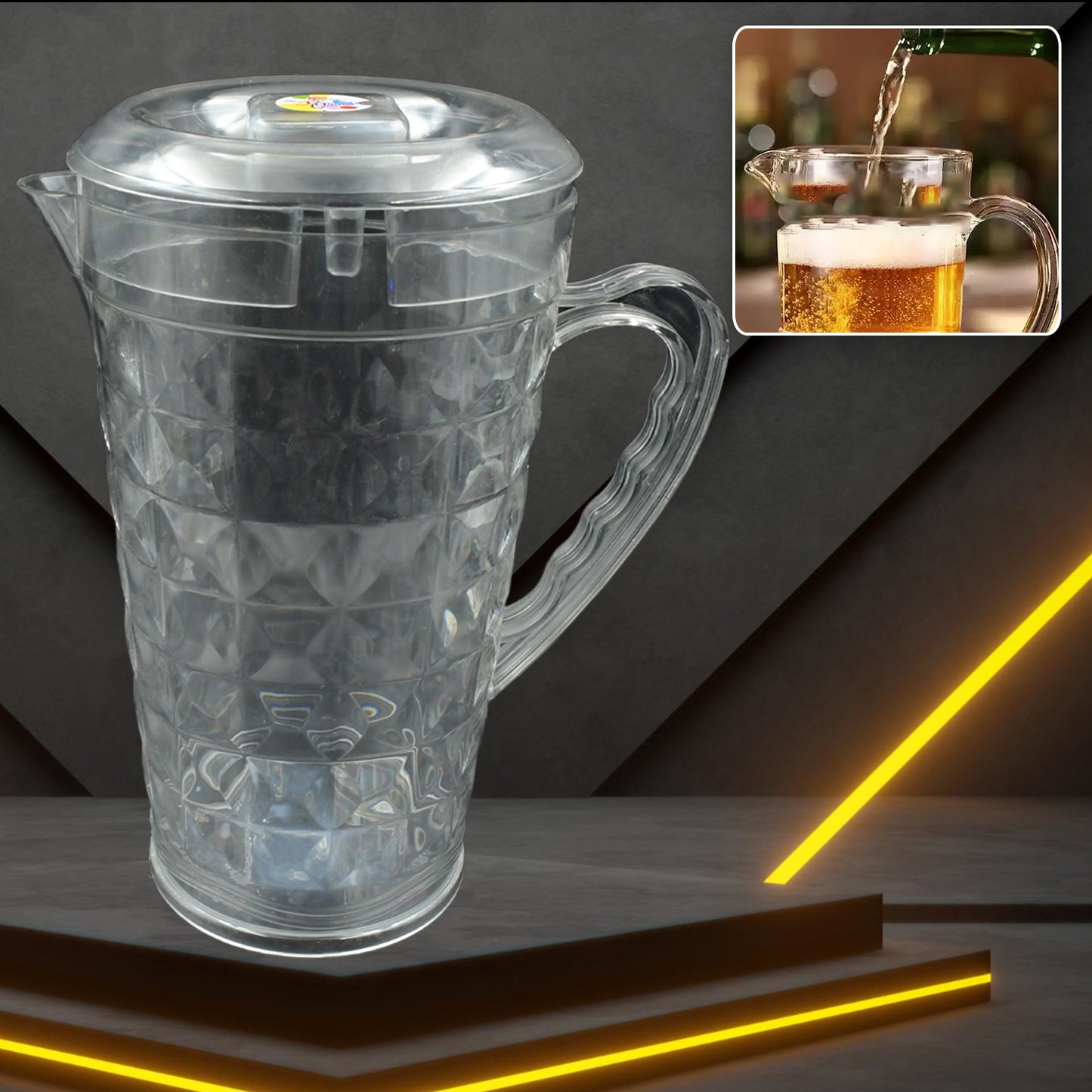 Transparent Wukusy Mocktail Pet plastic jug with lid, reusable water jug for beverages, suitable for home and restaurant use.