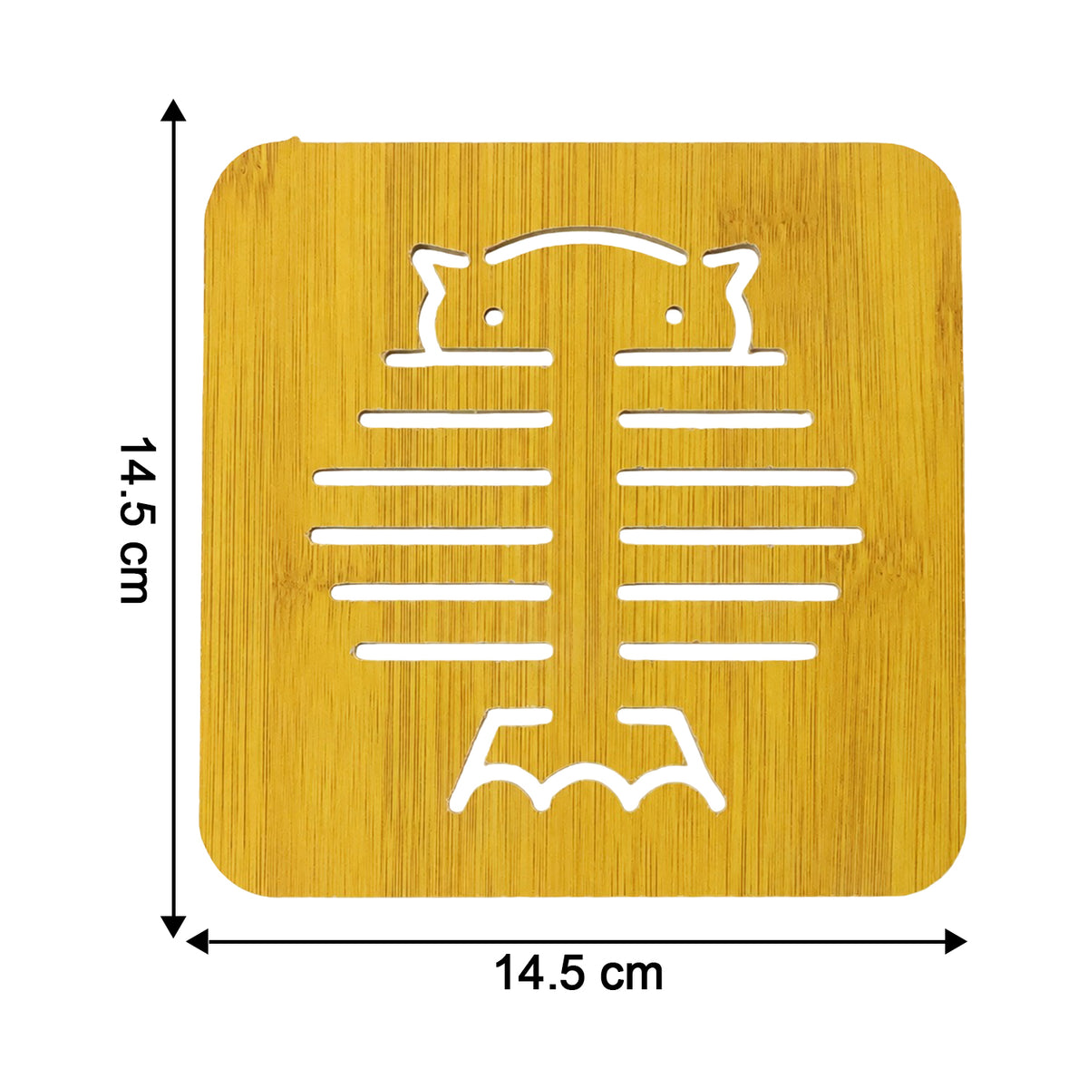 Square Wooden Trivet Mat With Cut Out Design For Hot Pots (1 Pc)